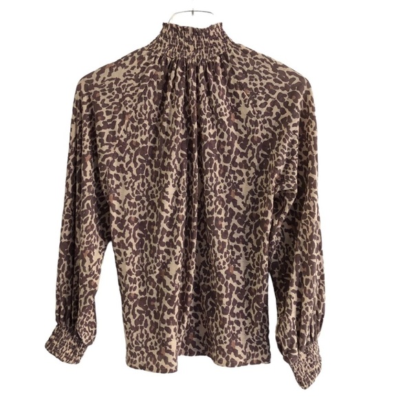 Nation LTD Melanie Leopard Print Pima Cotton Cream Brown Smocked Top Size XS - Picture 7 of 11
